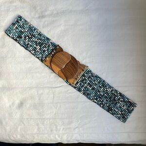 Beaded Stretch Belt with Wooden Buckle